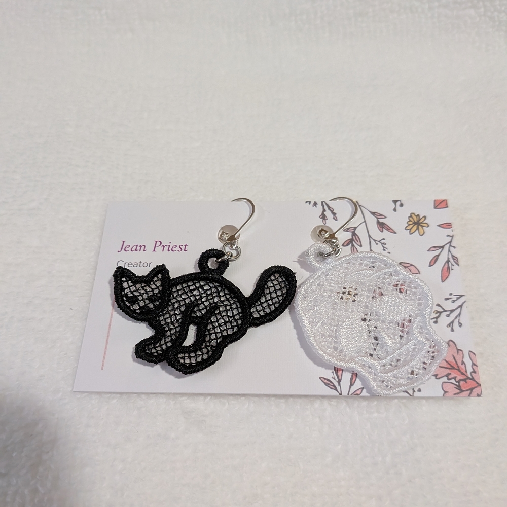 Black Cat and White Ghost Earrings